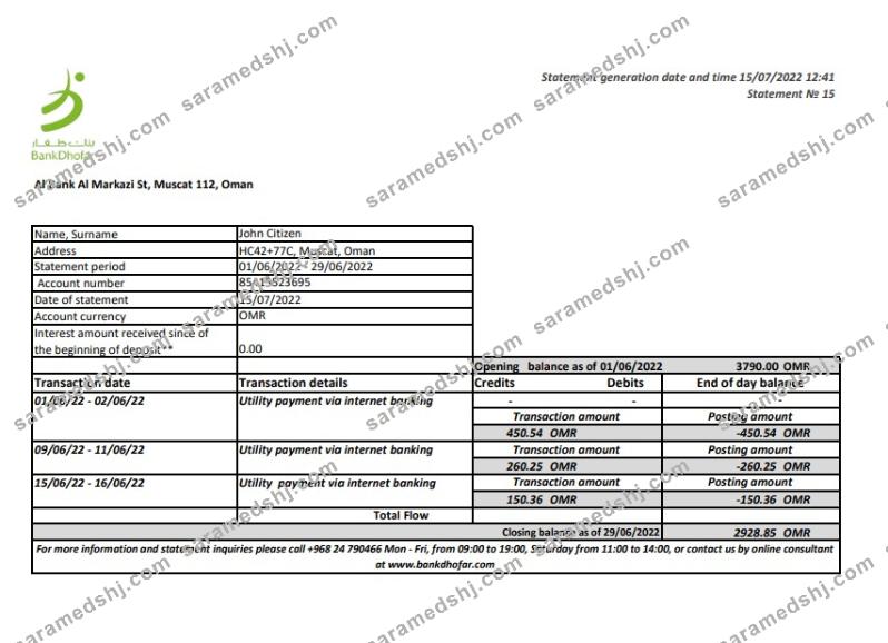 Oman Bank Dhofar bank statement
